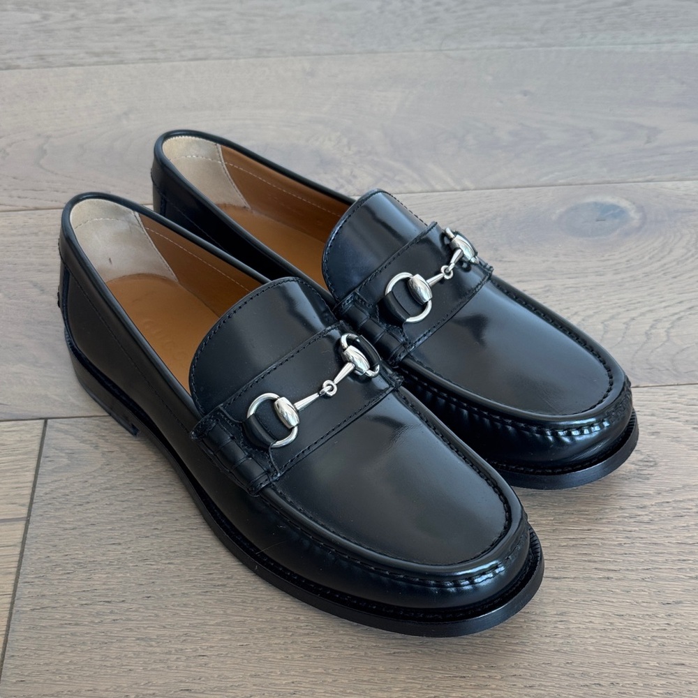 Gucci Black Leather 1953 Loafers with Silver Horsebit in Gucci Size 9